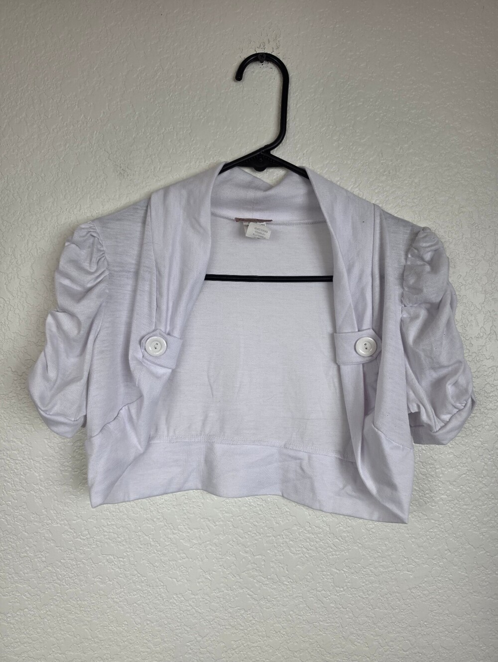Fashion Magazine White Cropped Bolero Cardigan Puff Sleeves